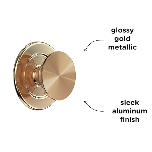 PopSockets Phone Grip for MagSafe with Kickstand, Magnetic Stand, Swappable Top, Secure Hold for iPhone MagSafe Cases, Phone & Tablet Grip - Alum Radial Gold
