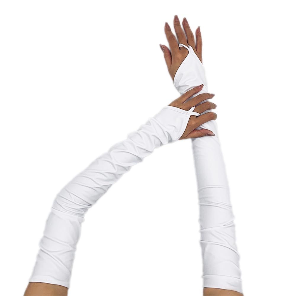 Gants Longs Sans Doigts Femme Métallisé Noir Brillant - Pour Cosplay, Halloween, Soirée - 1 Paire
