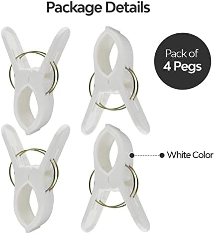 Beach Towel Clips for Sun Loungers - 4 Pcs Premium Plastic Jumbo Sunbed Towel Clips - Multipurpose Usage Pegs for Washing Line and Beach Towel Pegs for Towels, Quilts and Heavy Laundry - White