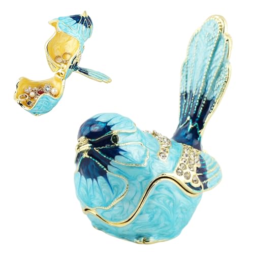 KEVRALIUS Robin Bird Jewelry Trinket Boxes Hinged Ring Box, Hand Painted Bird Figurines Home Decor for Women Necklace Rings Earrings Organizer, Unique Animal Figurine Collectible Gift