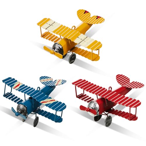 Therwen 3 Pcs Metal Airplane Decoration Airplane Hanging Ornament, Vintage