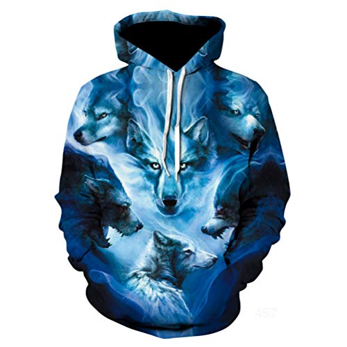 Image of Himlaya Pullover Hoodie Men Women Unisex Hooded Pullover with Pockets S-3XL Autumn Winter Creative Funny 3D Animal Printed Long Sleeve Drawstring Lightweight Hoodie (Blue Fox,3XL)