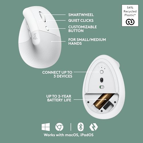 Image of Logitech Wave Keys & Lift Vertical Mouse - Ergonomic Bundle - Wireless Keyboard with Cushioned Palm Rest & Vertical Wireless Mouse - Easy-Switch, Bluetooth, for Multi-OS, Windows /Mac - Off White