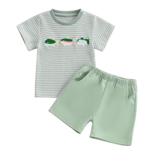 Zukmuk 2pcs Enfants Complet D'été Nouveau-né Manches Courtes Canard Broderie T-shirt et Shorts Ensembles de Vêtements Bébé Ensembles Vêtements Enfants, Vert B, 2-3 ans