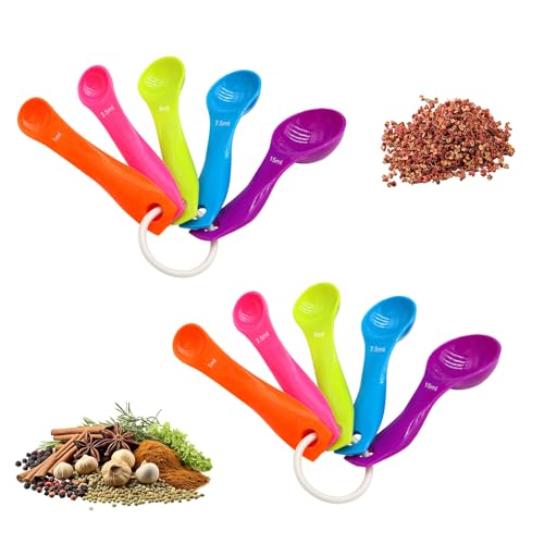 WOUYTPE 10 Pezzi Misurino in Grammi Colorati, Misurini Grammi Colorati, Cucchiaio Dosatore Grammi, Cinque Misurini da Cucina, Utilizzati per Dosare Farina, Zucchero, Condimenti, Cereali, ecc
