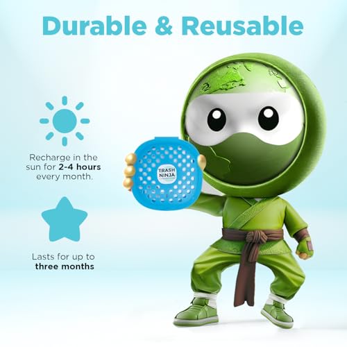 Trash Ninja Trash Can Deodorizer – Stick-On Air Freshener with Activated Charcoal and Fresh Ocean Scent for Kitchen, Bathroom, Fridge, Dumpster, and Trash Compactor Smell Removal