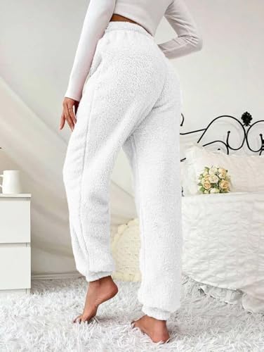 Image of KOTTY Women's Plush Coral Fabric Tapered Fit Pant - Warm Winter Wear with Soft Fuzzy Texture