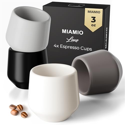 MIAMIO - Espresso Cups Set of 4 (90 ml) / Espresso Cup Ceramic Espresso Cups Handleless Mug Japanese Tea Cups - Luxe Collection (Stone Gray)