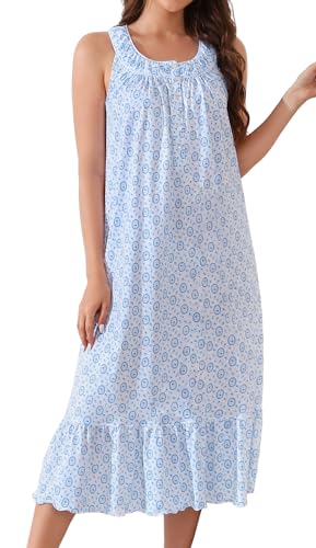 Image of MZROCR Cotton Nightgowns for Women Soft Sleeveless Night Gown for Adult Women Ruffle Sleepwear