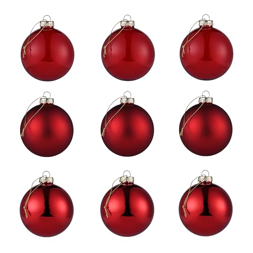 AOMOONOA Red Glass Christmas Ball Ornaments, 3.15’’ Burgundy Ornament for Christmas Tree Set of 9 with 3 Different Finishes, Vintage Xmas Balls for Home Decor, Thanksgiving Party Gift