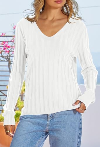 Merokeety SOFT COMFY SWEATER Women'S 2024 Fall V Neck Sweater Long Sleeve Ribbed Knit Casual Slim Fitted Pullover Top thumb #6