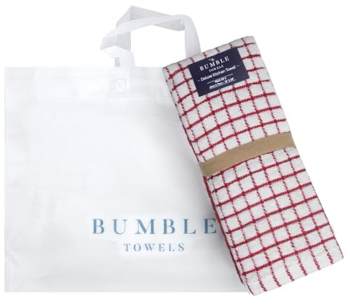 Bumble Kitchen Towels | 100% Cotton Dish Towels with Hanging Loop | 16"x 28" | 380GSM | Absorbent Kitchen Towel Set | 6 Pack, Red - Thumbnail 6