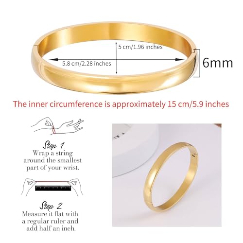 MILAKOO Womens 6MM Stainless Steel Brecelet Plain Polished Finish Cuff Bangle4