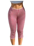 Milumia Women's Plaid Print Capri Leggings Low Waisted Split Hem Cropped Pants Red and White Small