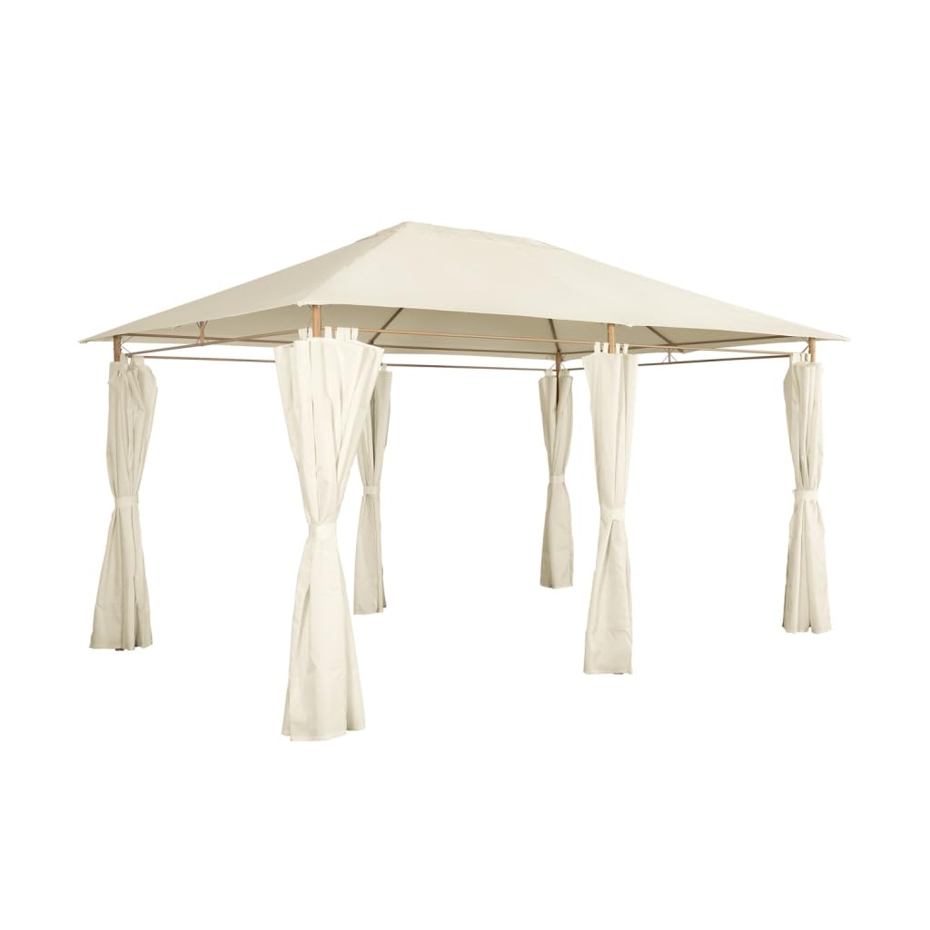 sweeek - Tonnelle 3x4 m - Divio - Imitation Bois. Toile écru - Pergola avec Rideaux. Tente de Jardin. Barnum. chapiteau. réception
