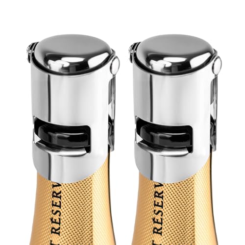 Aertyzeen 2 Pcs Champagne Stoppers - Premium Stainless Steel Reusable Champagne Bottle Stoppers with Locking Clamp - German Design Keep Bubbles Fresh for Prosecco