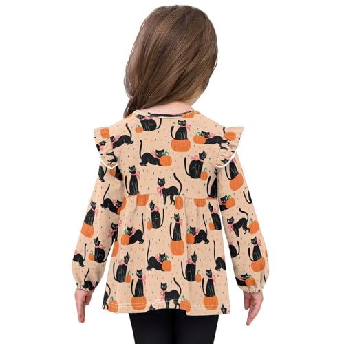 Black Cat Pumpkin Star Girls Shirts Cotton Long Sleeve Ruffle Toddler Tee Tops4