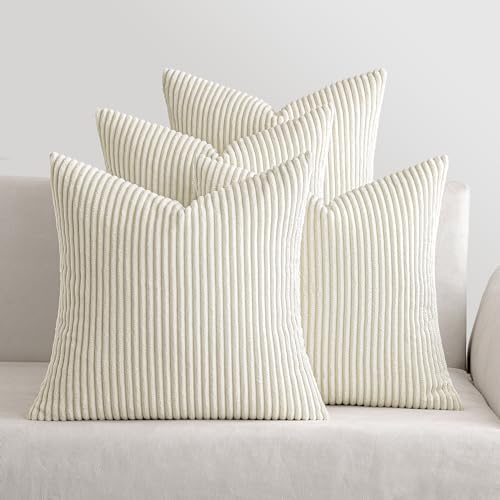 MIULEE Kissenbezug 40x40 4er Set Kordsamt Kissenhülle sofakissen Cream | Weiche Kissenhülle Dekorative Sofakissen Quadratische Dekokissen Zierkissenbezug Gestreifte Kissenbezüge fü