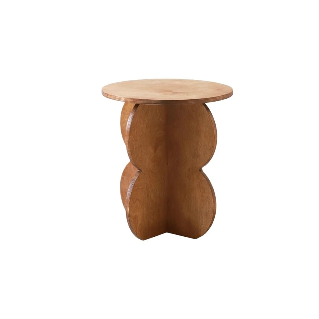 Table d'appoint ronde au design ondulé unique en bois véritable