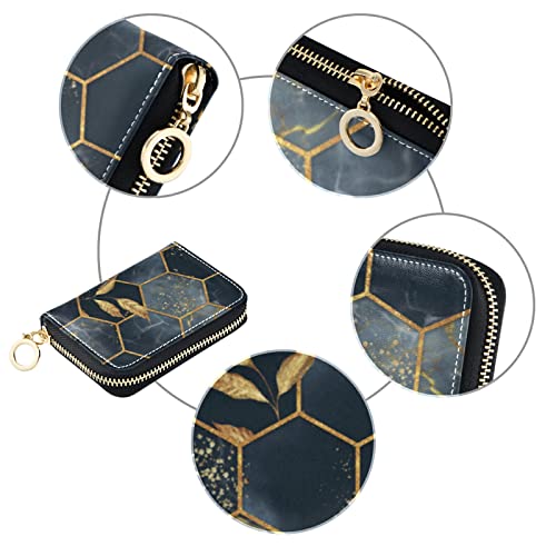 Modern Marbling Gold Black Marble Geometric Rhombus with Gold Leaves Grey Credit Card Coin wallet, RFID Blocking Compact Women Leather Card Holder, Key Change Organizer, Zipper Purse Clutch Pouch3