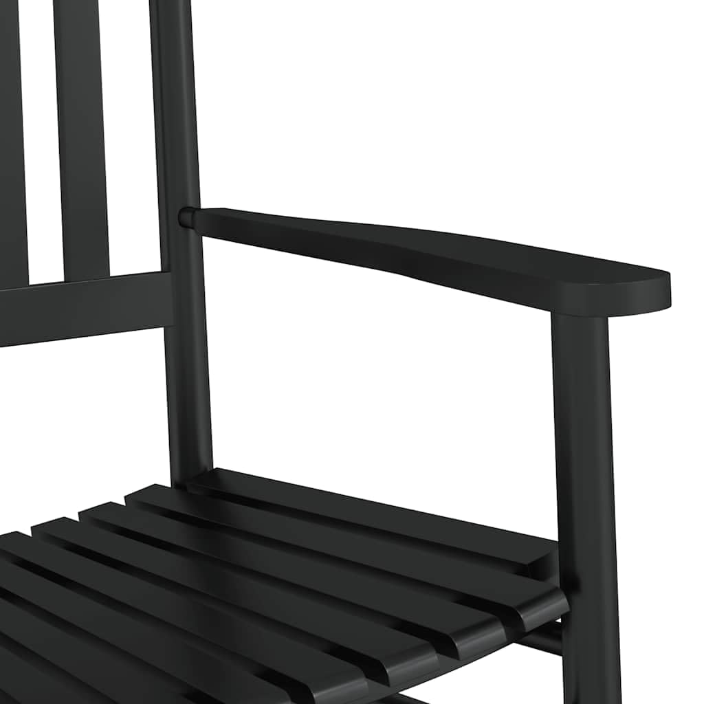 Chaise à Bascule en Bois de Peuplier Massif Noir, Fauteuil Rocking Chair Ergonomique avec Siège Incurvé et Dossier à Lattes pour Salon, Jardin ou Terrasse, Dimensions 62 x 83 x 115 cm