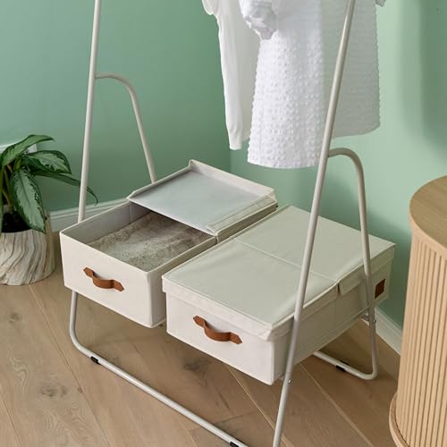 LOVE IT STORE IT Premium 2 Stück Aufbewahrungsbox mit Deckel M - Aus Leinen Stoff - 2er Set Kiste mittel - Stabil - Beige - je 50x33x16 cm