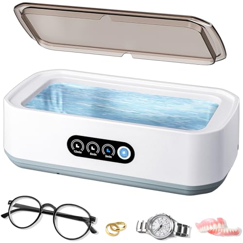 Ultrasonic Cleaner 650mL 49 kHZ Ultrasonic Jewellery Cleaner with 3 Cleaning Modes Low Noise Deep Cleaning for Glasses Wrist Watch Jewelry Ring Denture Silver Coin Pendant Cosmetic Brush