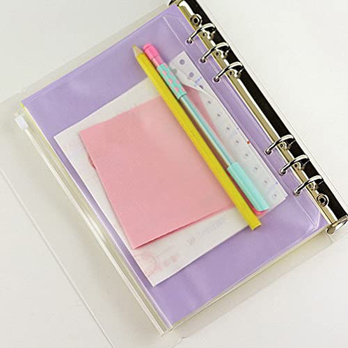 DY.2ten 10PCS A5 Size Binder Pockets, Zipper Binder Pocket, Translucent 6-Hole Binder Zipper Folders, Waterproof PVC Zipper Loose Leaf Bags for Home Office School Supplies - Image 5