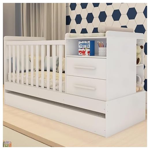 Berço Multifuncional Vini com Cama Auxiliar - Móveis Peroba Branco Brilho