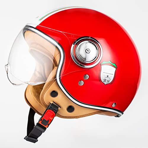 Moped Vespa Helmet Dot Approved, Vintage 3/4 Open Face Motorcycle Helmets With Visor Retro Scooter Helmets For Women Men Adult (L, Vibrant Red) #TOP2