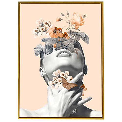 Image of PAINTINGMANTRA Biscuit Beige Inner Beauty Gold Framed Canvas Art Print for Wall, Home and Living Room Decoration (Size - 23 x 17 Inchs)
