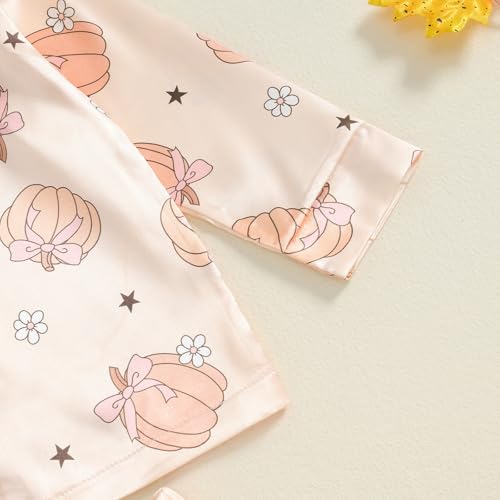 Qiylii Toddler Girls Silk Halloween Pajamas Pumpkin Print Long Sleeve Fall Pjs Button-Up Satin Pajamas Halloween Nightgown4