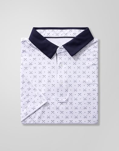 Obla Mens Golf Polo Shirts Short Sleeve Dry Fit Performance Moisture Wicking Casual Print Collared Golf Shirts for Men(White Golf Clubs_L)