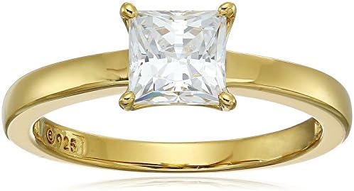 Amazon Collection Yellow Gold Plated Sterling Silver Solitaire Engagement Ring set with Princess Cut Infinite Elements Cubic Zirconia (1 cttw), Size 7