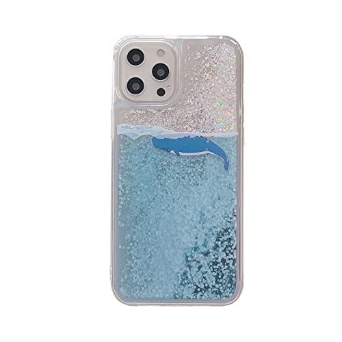 Coque iPhone liquide pailletée HUILUN à motif dauphin pour 13 Pro Max X 7