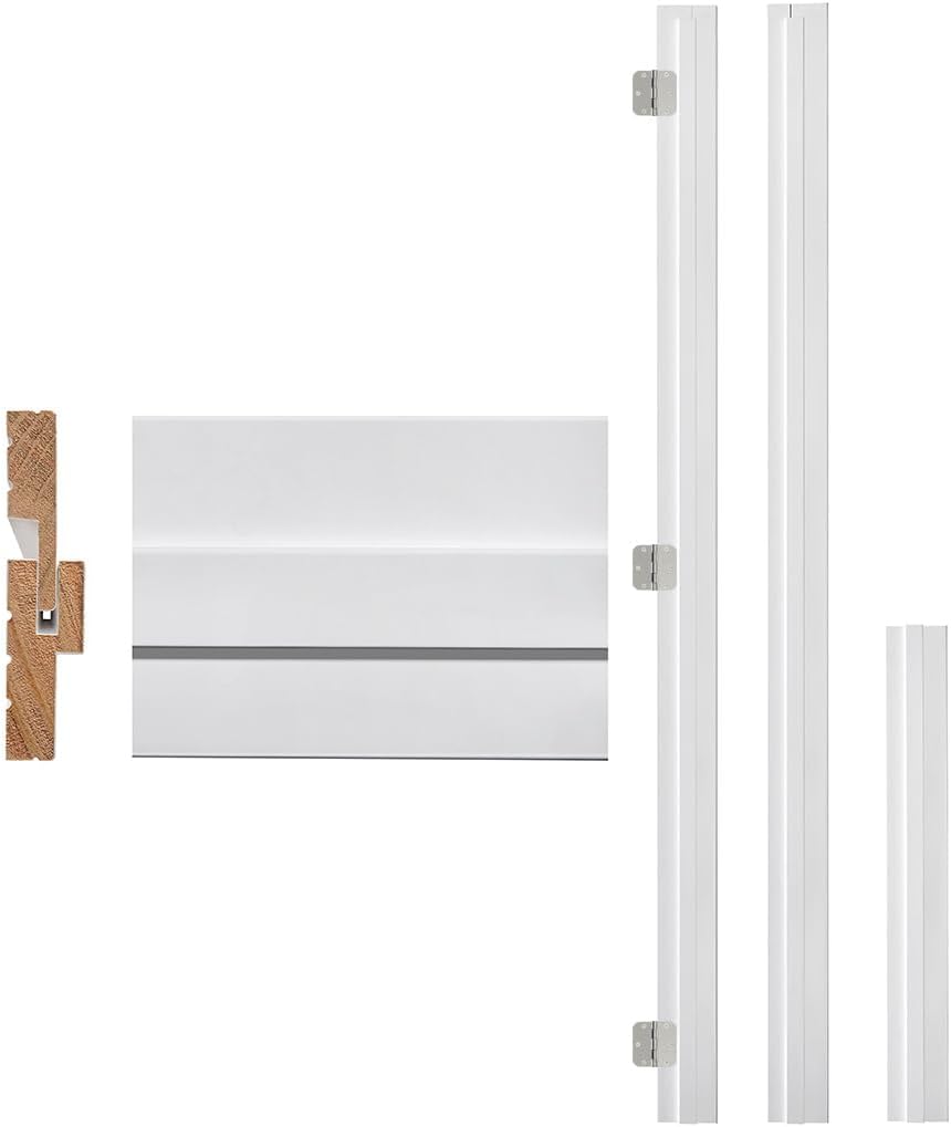 Door Jamb Frame kit with Pre-Installed Hinges, Primed Composite Door Frame Kit, Pine Wood, DIY Adjustable Size, Lelf Handed, 1.06 in. x 4.53-5.51in. x 81.65 in