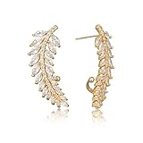 Crawler Pierced Wrap Earrings Cuff - Women's 14k Gold Plated Sterling Sliver Cubic Zirconia Crystal