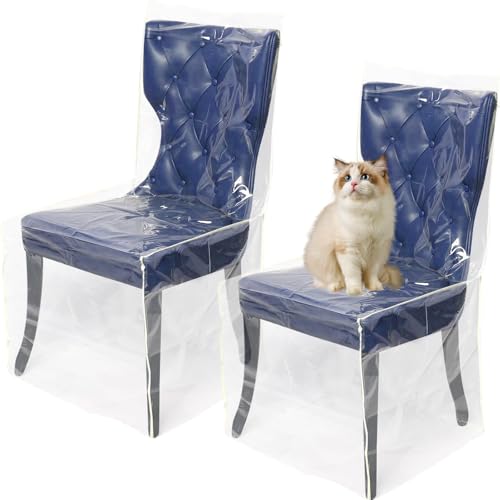 Plastic Dining Chair Covers Clear PVC Dining Chair Seat Covers Waterproof Chair Protector Dustproof Cat Scratch High Back Dining Chair Slipcovers Seat Chair Protector for Home Kitchen Bedroom (6)