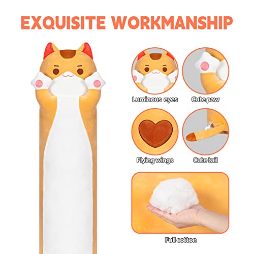 Mewaii Long Cat Plush Kawaii Body Pillow, 20” Cute Brown Cat Stuffed Animals Soft Plushies, Orange Kitten Plush Throw Pillow Doll Toy Gift For Girlfriend #TOP3