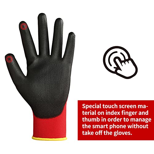 image for DULFINE Safety Work Gloves PU Coated for Men and Women-12 Pairs,Red Se