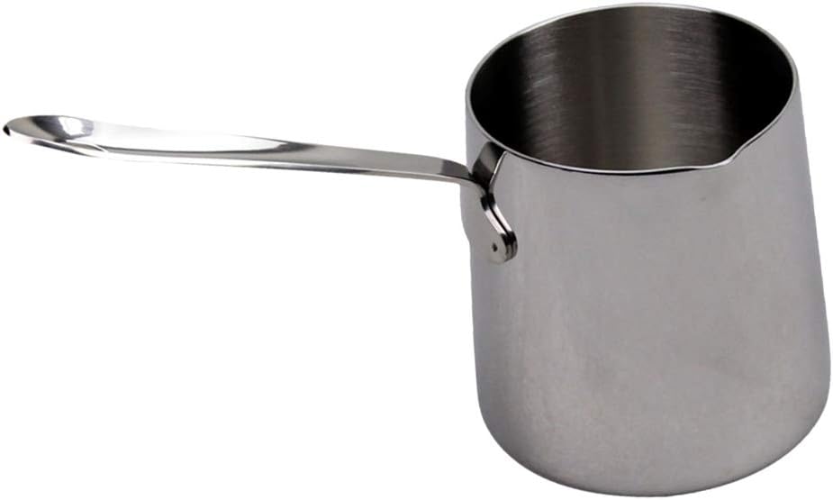 Portable Stainless Steel Butter Warmer Pot | 370ml Milk Melting Pot with Spout | Multi-Functional Turkish Coffee Decanter for Home Kitchen | Ideal for Melted Butter, Coffee, Milk,