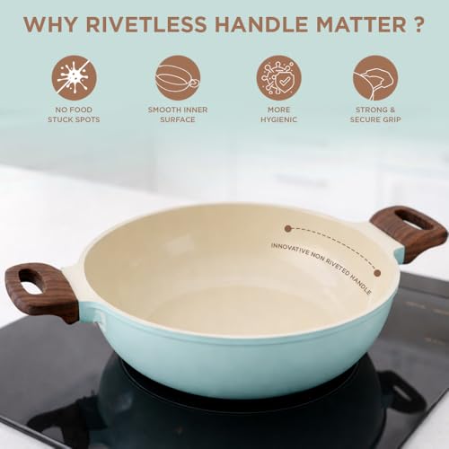 Image of Vinod Ceravit Ceramic Non Stick Deep Kadai with Glass Lid - 24 cm, 2.4 Litre | Healthy & Safe Cookware for Everyday Cooking | PFAS & PFOA Free | Metal Spoon Friendly | Gas & Induction Compatible