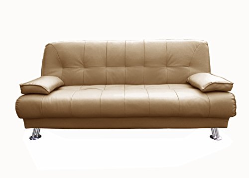 Mueblix Sofa Cama Tera - Beige | Tapizado en Piel sintética Sistema Apertura de Libro o Clic-clac | Cama 120 cm x 195 cm. Sofá: Largo: 195 cm. Fondo: 90 cm. Alto: 90 cm.