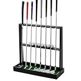 XCSOURCE スタイリッシュ木製ゴルフパタースタンド ゴルフクラブホルダー 屋内ディスプレイラック 人工芝マット付き – 8クラブ&12個のボールを整理 自宅 オフィス クラブ用