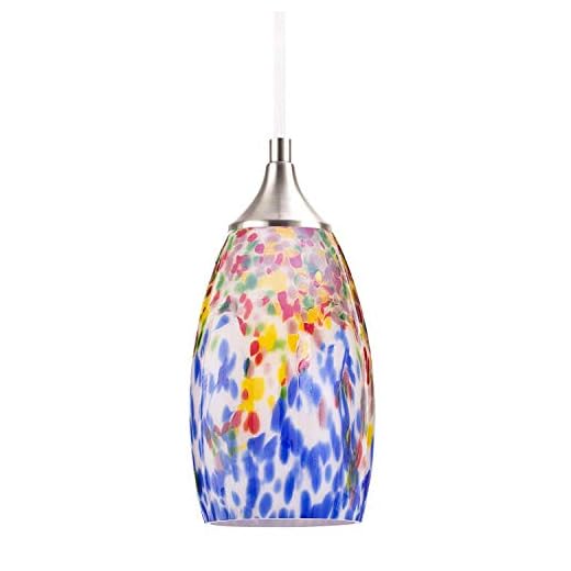 NALATI 1-Light Pendant Light Art Glass Shade Hanging Light with Brushed Nickel Finish for hallways,Kitchen (Multicolor)
