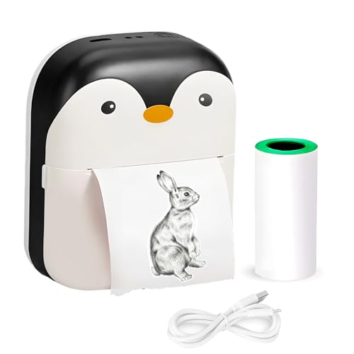 Image of WISHKEY Penguin Design Mini Portable Printer, Wireless Bluetooth Connectivity for Android & iOS System, Inkless Black and White Thermal Printer with Printing Paper Roll, (Pack of 1, Assorted)