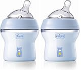 Chicco Natural Feeling Biberon Anticolica 0 Mesi + da 150 ml, Biberon con Tettarella in Silicone Morbida e Flessibile, Adatto per Allattamento Misto, Flusso Lento, Colore Azzurro (Confezione da 2)