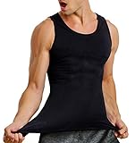 MOLUTAN Mens Compression Shirt Slimming Body Shaper Vest Sleeveless Waist Traner Workout Tank Top Tummy Control Shapewear (Black, Medium-Large)