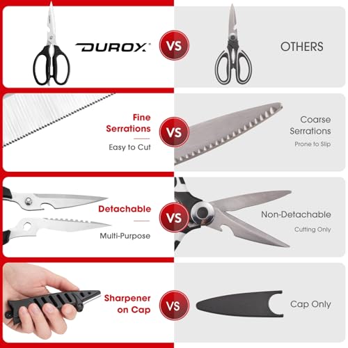 Miniatura 5 de Durox Tijeras De Cocina Profesionales - Acero Inox Con Funciones Multipropósito Y Afilador Incorporado. Tijera Para Cortar Pizza, Carne Y Marisco. Diseño Desmontable Para Una Limpieza Sencilla.