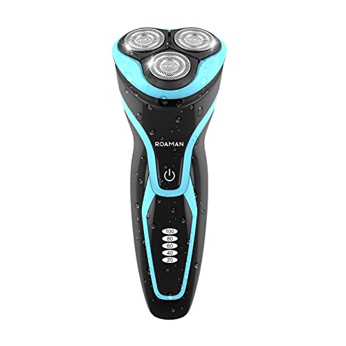 ROAMAN Men Electric Razor,Mens Electric Shavers Rechargeable Corded and Cordless Electric Razor for Men Wet Dry 100% Waterproof IPX7 Electric Shaver with Pop-up Trimmer,Blue